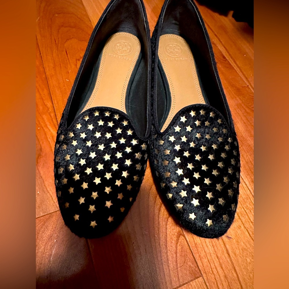 Tory Burch Navy Blue and Gold Star Flats Size 7